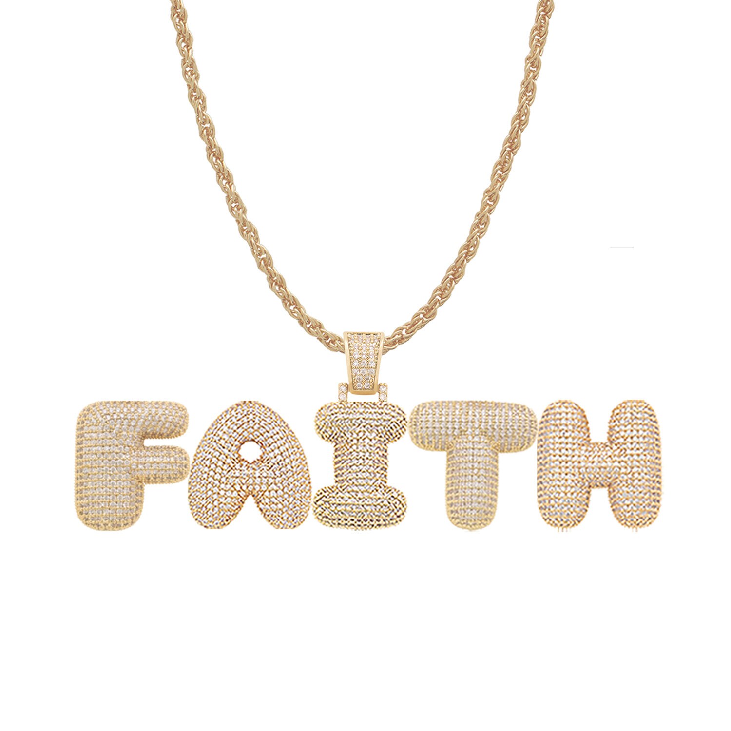 Name Bubble Letter Necklace for Faith Name Crystal Necklace Etsy