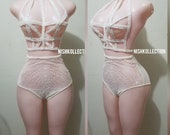 Summer TRAP QUEEN 2 piece glitter harness swimsuit bodysuit monikini swimwear