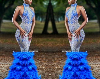 Azure blue top prom dress