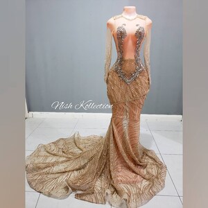 ELLOCIN GOWN Custom Sequin Prom Mermaid Gold Gown/dress Wedding