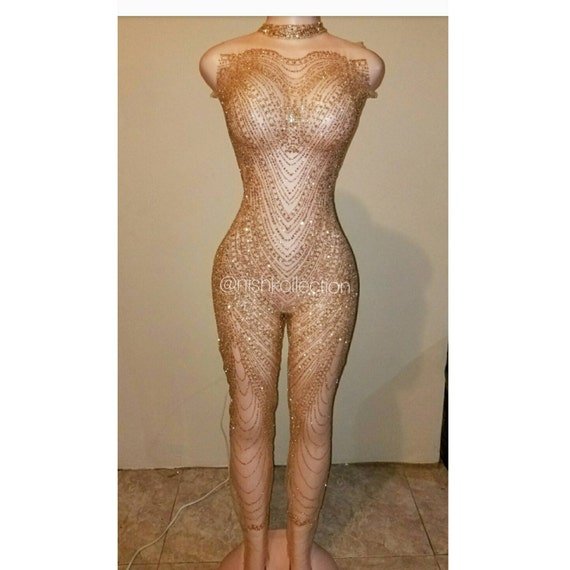 Custom SHIMMER GEM lace full bodysuit reception prom new years eve outfit