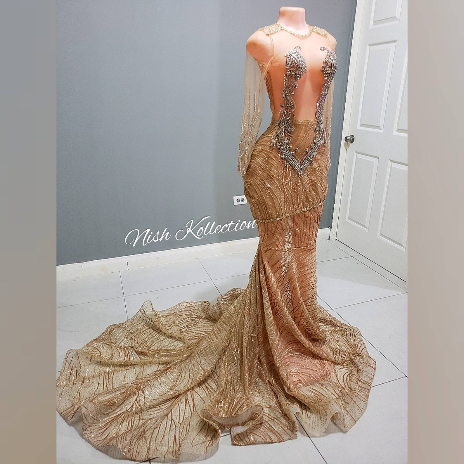 ELLOCIN GOWN Custom Sequin Prom Mermaid Gold Gown/dress - Etsy