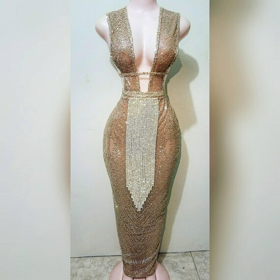 Shimmer Rhinestone Bandage Dress Prom Party New Years Eve Outfit