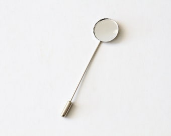 10 pieces of Lapel Pin Hardware , 16mm Tray Setting with Serrated Edge, 65mm Pin Length , comes with Cap , Silver Color