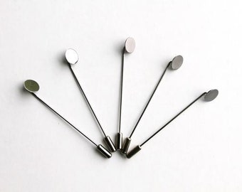 50 sets van Lapel pins Hardware, 10 mm platte lijm Pad, 65mm Pin lengte, wordt geleverd met Cap, Gunmetal BlackColor