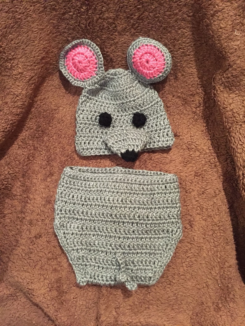 Mouse costume Diaper cover and hat.