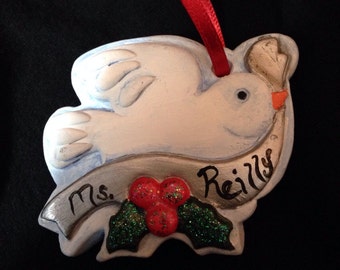 Personalized Christmas Ornament Dove of peace.  Customize with the name you chose