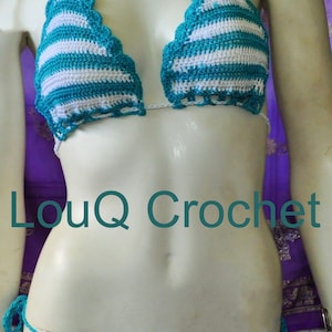 Crochet Brazilian bikini in blue and white