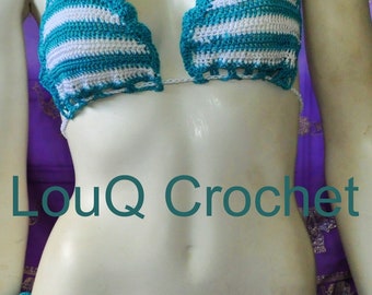 Crochet Brazilian bikini in blue and white