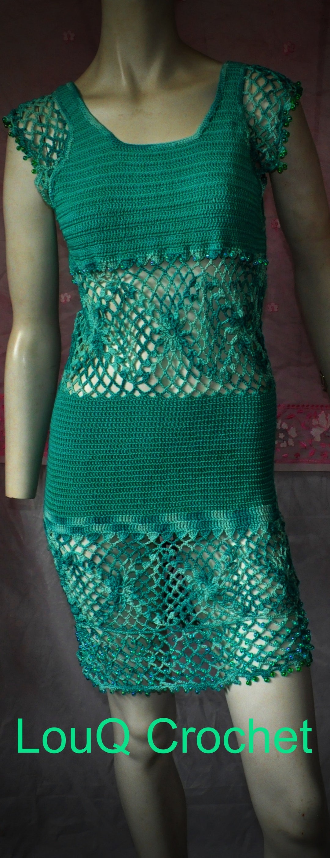 Green Crochet Fishnet Dress