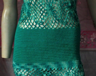 Gehäkeltes grünes Mesh-Perlen-Kleid