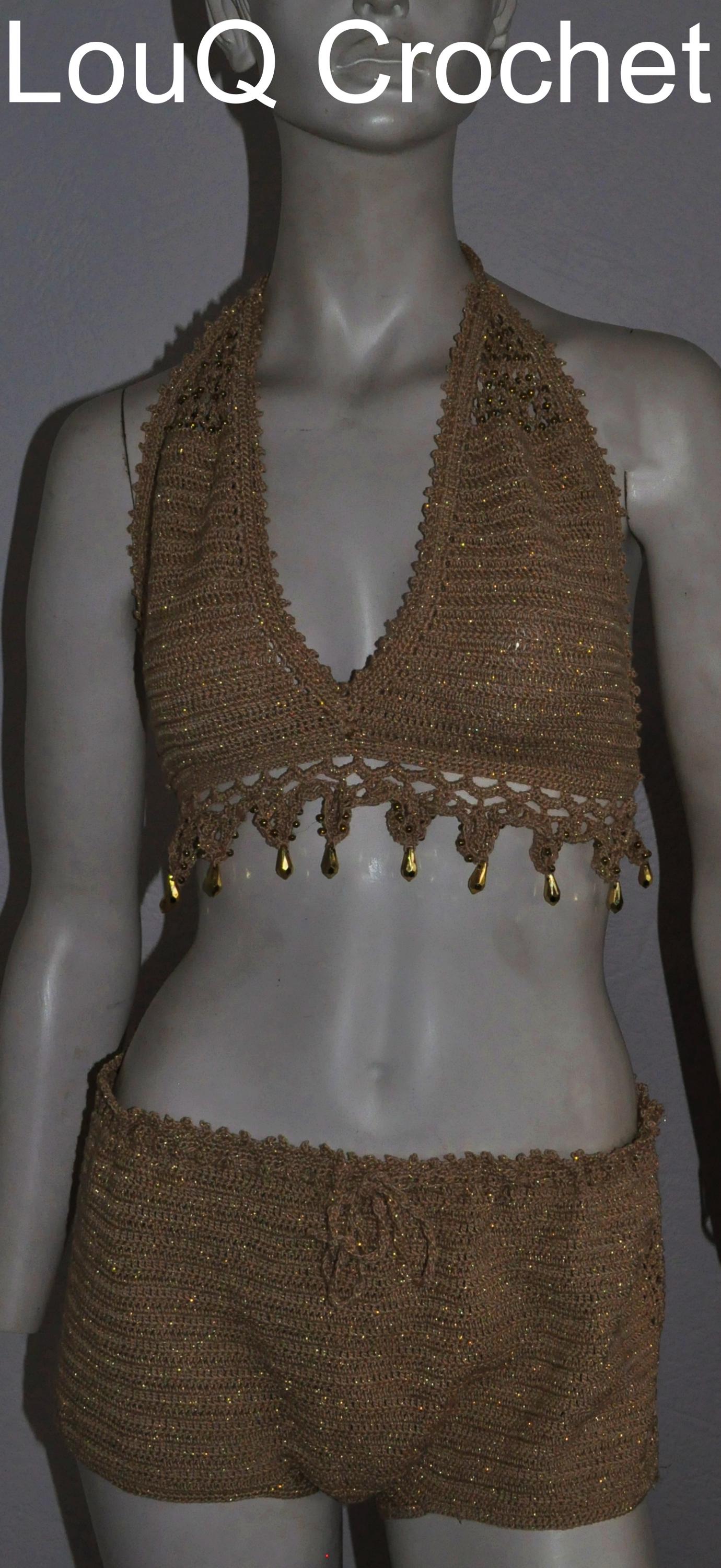Swimsuit/ shorts and top with matching wrap cotton crochet
