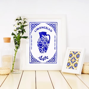 Poster linoleografico A4 Limoncello - motivo limone - Italia - stampa originale fatta a mano - Colore blu