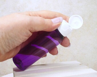 2 oz squeeze bottles, set of 3 purple plastic bottles, empty travel bottles with Flip Top dispenser caps for shampoo lotion or dish soap