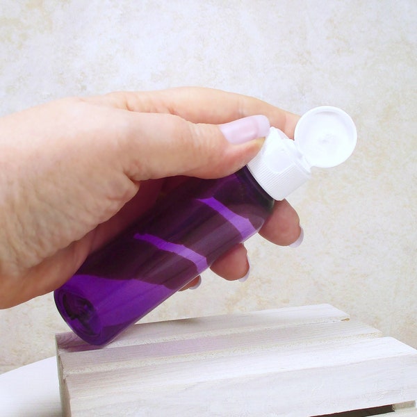 2 oz purple plastic bottles, set of 3 squeeze bottles, empty travel bottles with Flip Top dispenser bottle caps