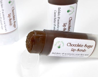 Chocolate lip scrub exfoliating sugar scrub for lips, a moisturizing scrub and lip balm lip treatment