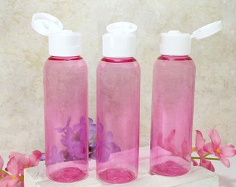 2 oz squeeze bottles, set of 3 Pink plastic bottles, travel bottles with Flip Top bottle caps, shampoo lotion or dish soap dispenser bottle