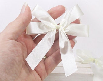 Ivory Double Bows pre tied Fabric bows (Qty 25 bows) ribbon gift bows with coated wire ties, gift wrapping bows are little bows for gifts