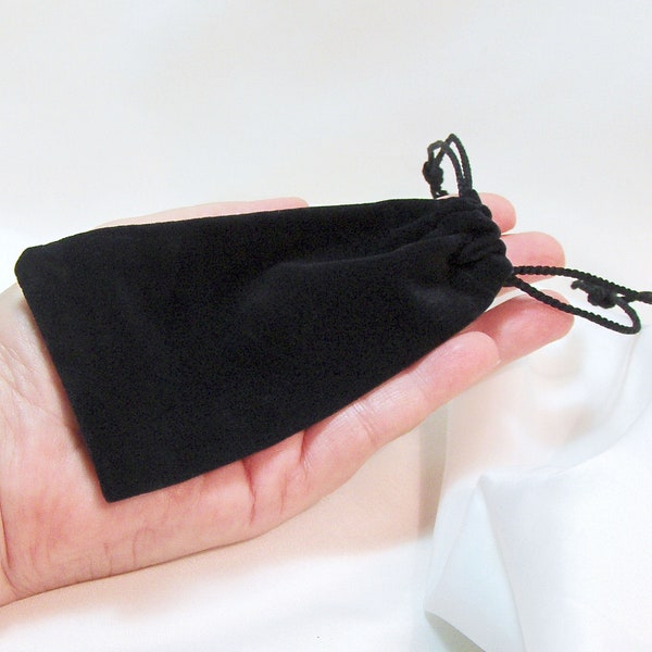 Black velvet bags, set of 5 drawstring bags, 2 1/2 x 5 inch for jewelry gift pouch, Valentine's Day gift bag, dice bag or Goth velvet pouch