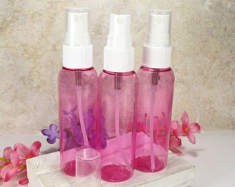 Lot de 3 flacons pulvérisateurs de 2 oz en plastique roses avec brumisateur blanc, flacons pulvérisateurs de voyage ou ensemble de flacons pulvérisateurs de salle de bain