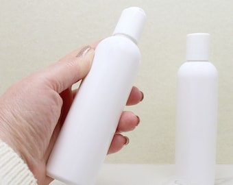 4 oz white plastic squeeze bottles, set of 3 refillable disc dispenser bottle caps for shampoo conditioner lotion or dish soap bottles