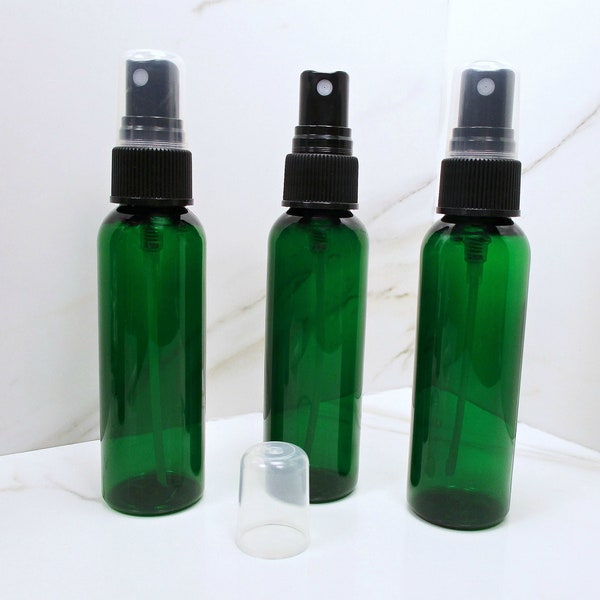 2 oz spray bottles set of 3 bottles, green empty travel plastic bottles with fine mist spray