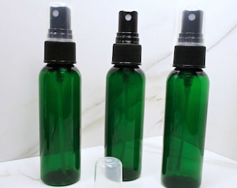 2 oz spray bottles set of 3 bottles, green empty travel plastic bottles with fine mist spray