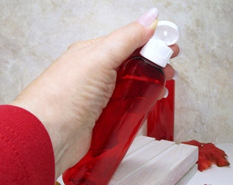 4 oz plastic bottles, set of 3 red squeeze bottles with white flip top bottle caps, dish soap dispenser shampoo bottle or lotion bottle