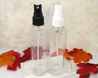 4 oz spray bottle set of 3 Clear plastic bottles with Black or White fine mist spray atomizer for bathroom plant or room spray