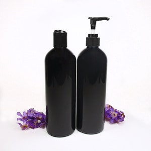 16 oz black plastic bottles set of 2 empty bottles 1 Pump bottle and 1 Squeeze bottle for bathroom soap pump or shampoo and lotion bottle