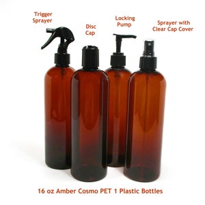16 oz amber plastic bottle single bottle empty bottles with choice of pump bottle, spray bottle or disc cap squeeze bottles with caps