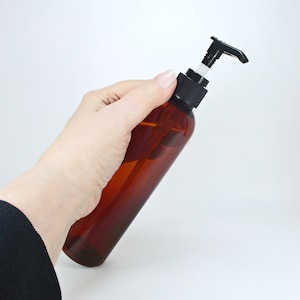 8 oz pump bottles set of 2 bottles, Cosmo Amber plastic bottles with Black OR White pump dispenser for shampoo, lotion or dish soap pump