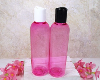 Ensemble de 3 bouteilles en plastique roses de 4 oz avec capsules distributrices à disque noir ou blanc pour savon, shampooing, après-shampoing ou lotion