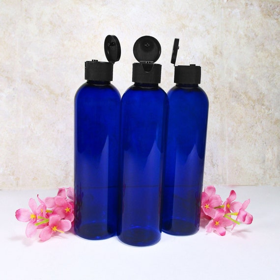 8 Oz Plastic Bottles Set of 3 Blue Squeeze Bottles With Black Flip