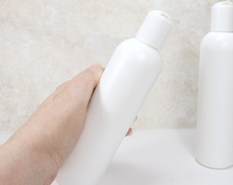 8 oz plastic bottles set of 3 bottles Cosmo empty bottles with white disc dispenser caps, bathroom bottles for lotion shampoo or soap