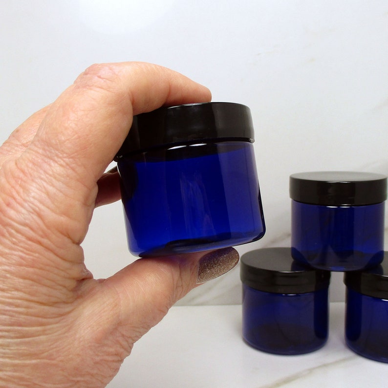 2 oz plastic jars set of 4 cobalt blue apothecary jars Etsy