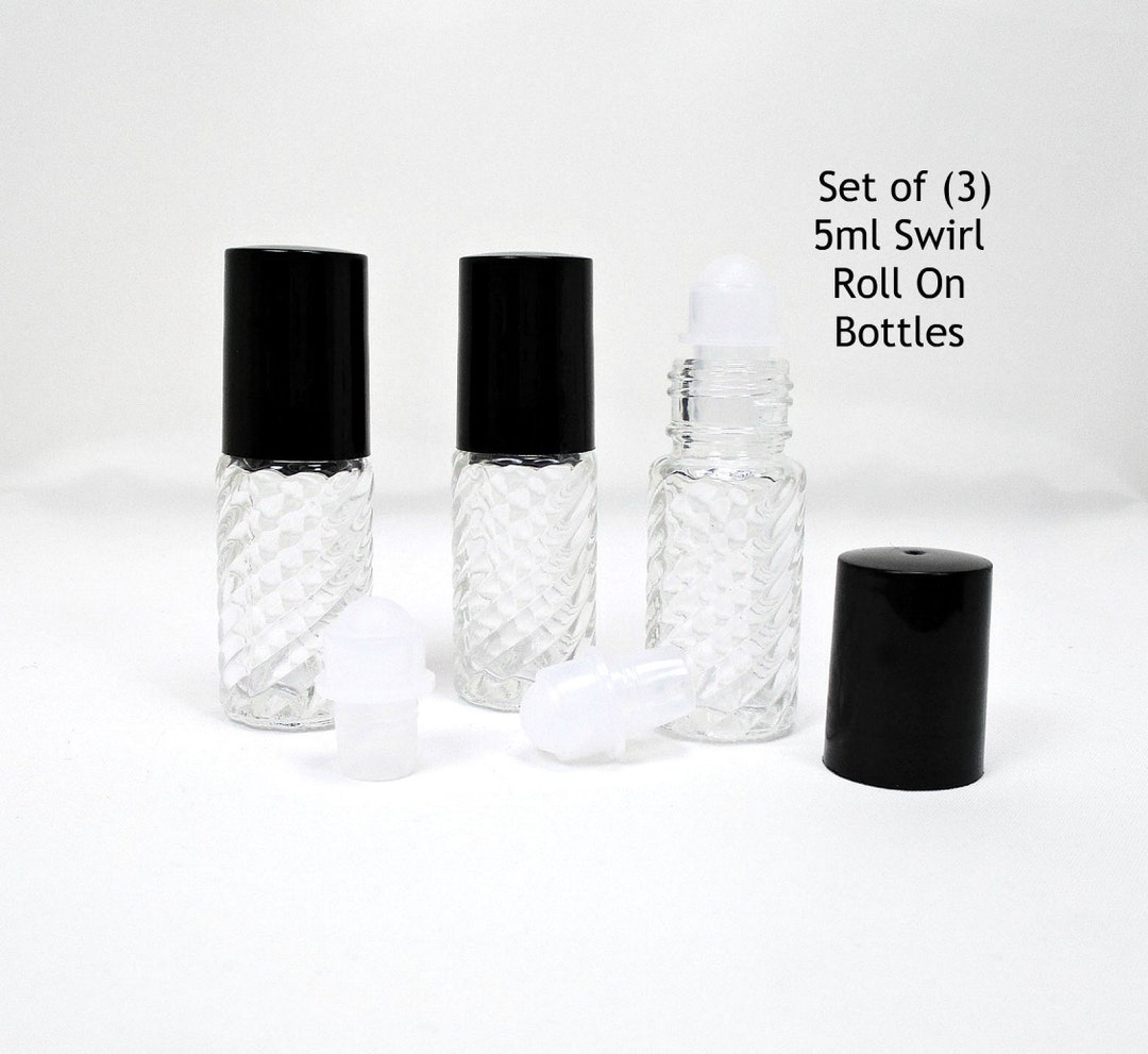 3 Refillable Empty Roll on Perfume Bottles, Small Glass Aromatherapy