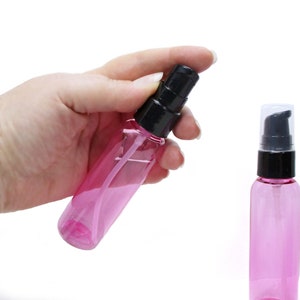 2 oz pump bottles, set of 3 pink plastic bottles, empty travel pump or bathroom treatment pump serum lotion refillable soap pump bottle