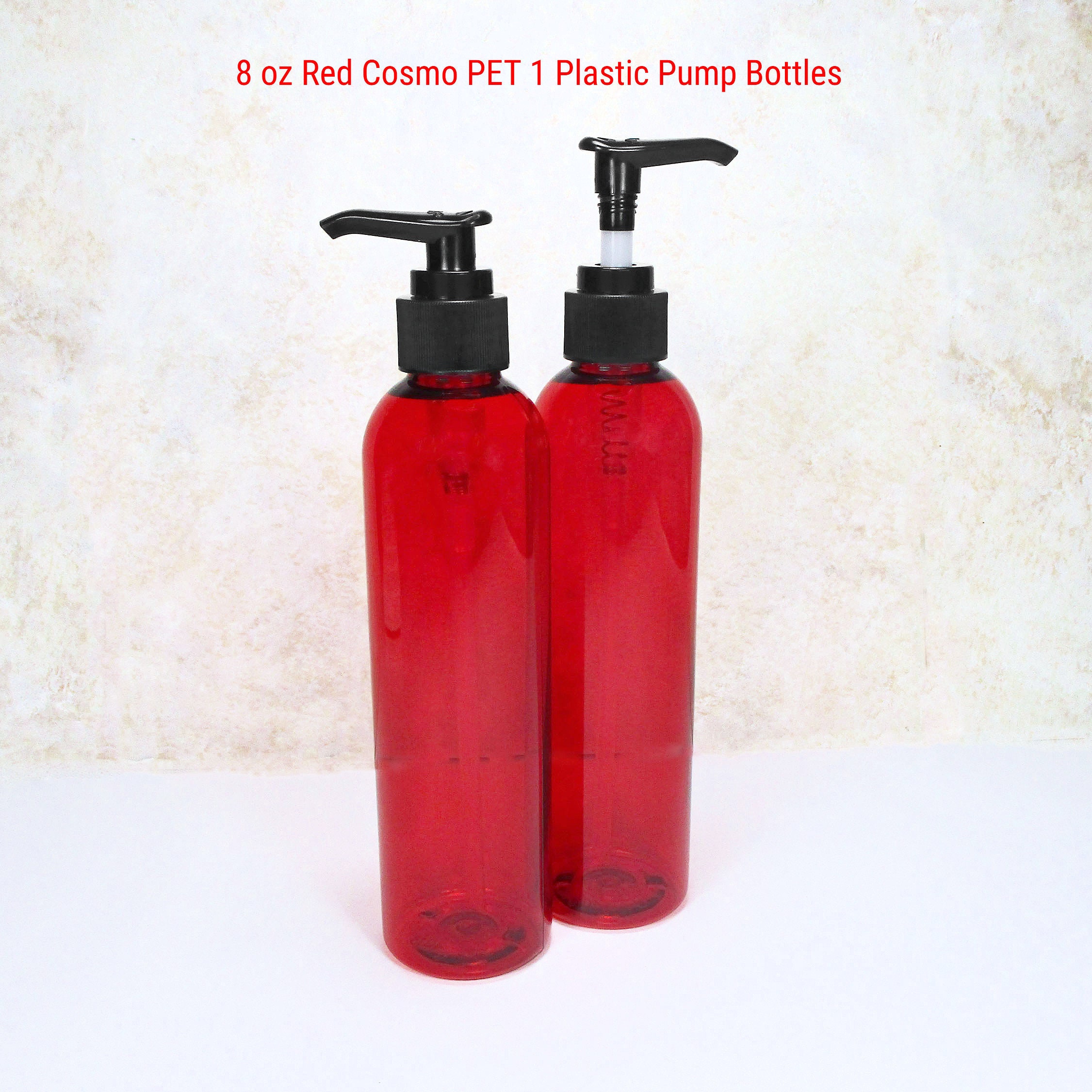 8 Oz Pump Bottles, Set of 2 Bottles Red Cosmo Plastic Bottles With