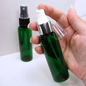 2 oz pump bottle, set of 3 green cosmetic pump empty plastic bottles with white and silver treatment pump for serum, lotion or travel bottle