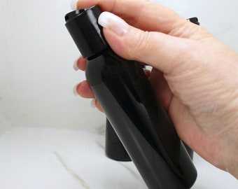 4 oz black plastic bottles, set of 3 bathroom squeeze bottles, empty bottles with black dispenser bottle caps