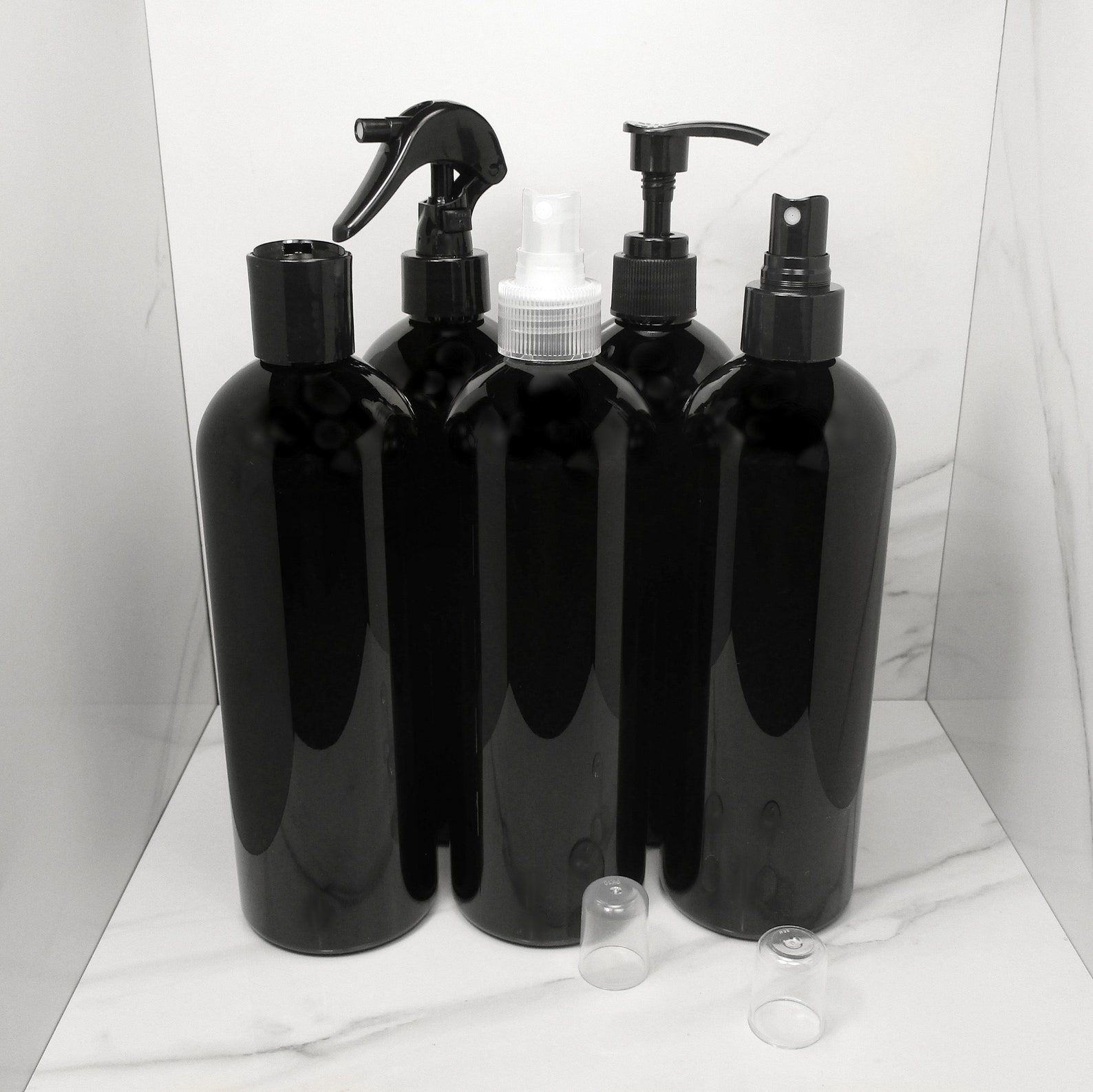 16 Oz Black Plastic Bottles Set of 2 Cosmo Round Empty Etsy