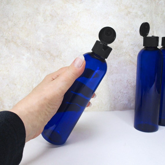 8 Oz Plastic Bottles Set of 3 Blue Squeeze Bottles With Black Flip