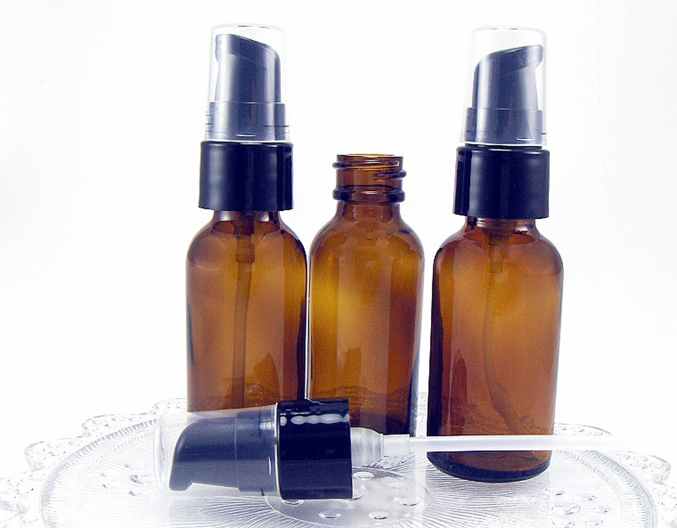 Download 1 Oz Amber Glass Pump Bottles Set Of 3 Bottles With Black Etsy