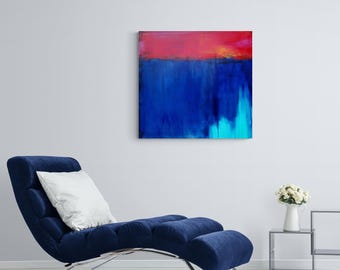 Red and Blue Abstract Painting | Large Canvas Wall Art (95x90cm)