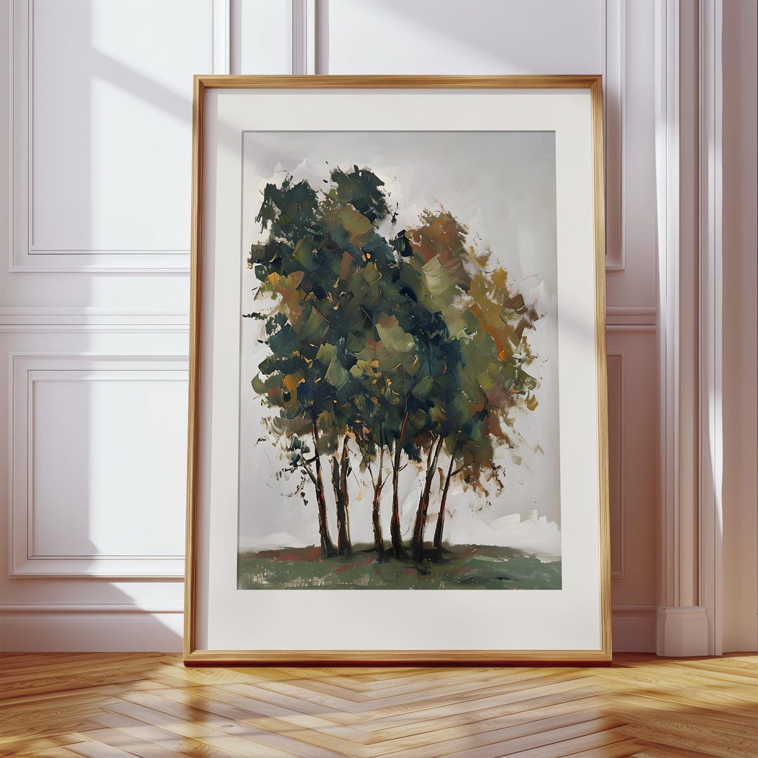 Abstract Tree Print, Impressionist Green Forest Landscape, Woodland ...