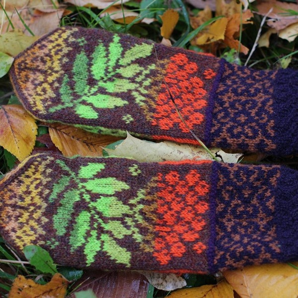 Original, hand-knit, woolen mittens "Quintessence of Fall". Rowan bunch.