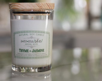 Thyme and Jasmine Soy Candle | Phthalate-Free | Fresh | Floral | Jasmine | Earthy Thyme | Aroma Seize Decor Candle| Soy Wax