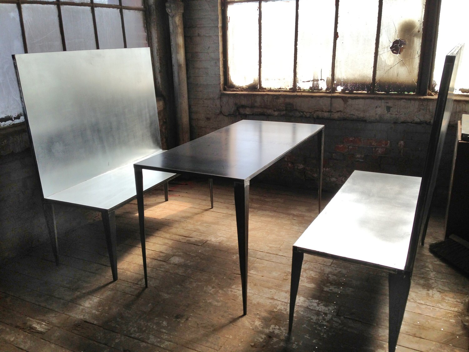 Industrial Steel Table & Bench Set Etsy