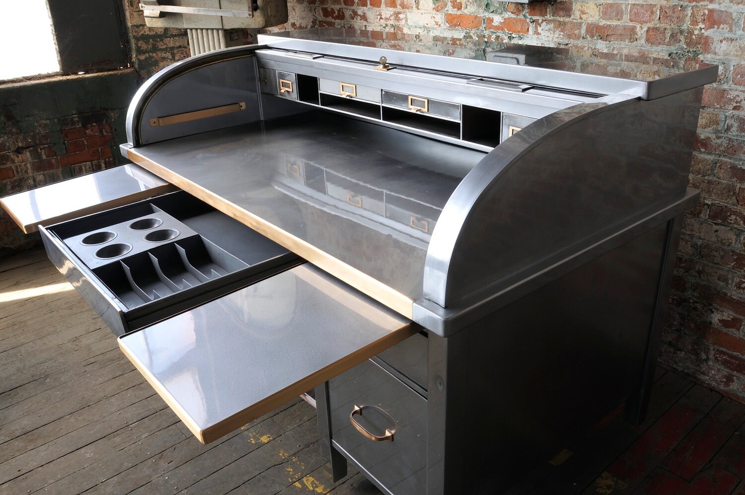 Vintage Stripped Steel Roll Top Desk Etsy
